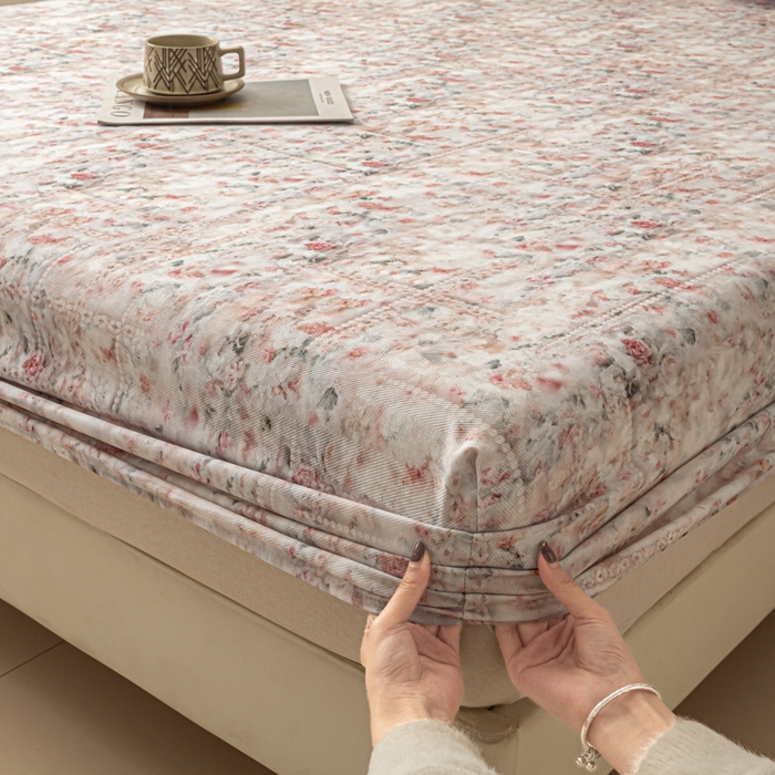 91家纺网 家纺一手货源 找家纺 爱彼家纺 2026新款A类纯棉提花老粗布床笠单件床笠三件套提花床笠-系列一 全棉提花-011花格柔粉