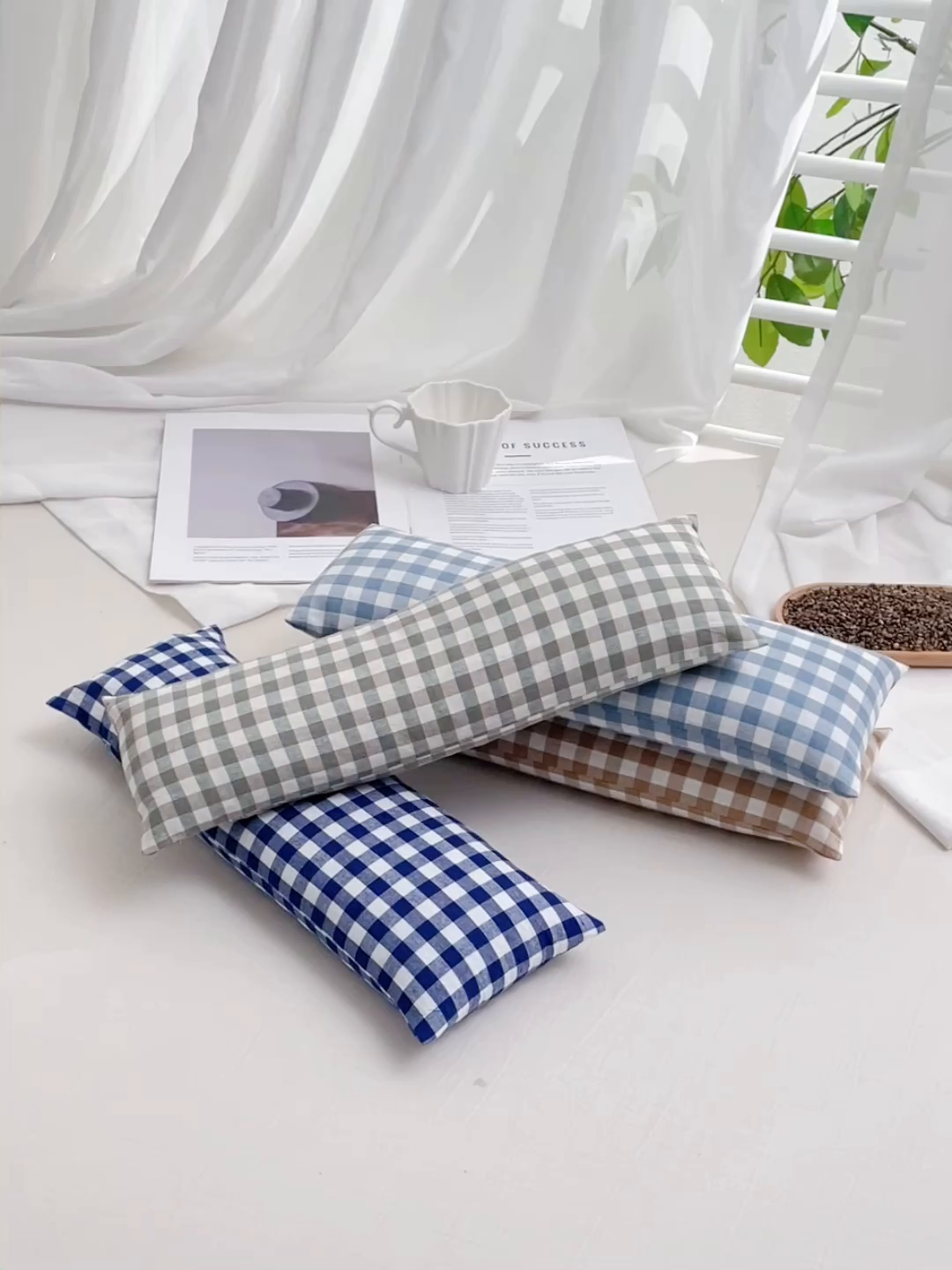 91家纺网 家纺一手货源 找家纺 （总）仁宇枕业 2026新款全棉纯棉色织水洗棉全荞麦壳颈椎头枕颈枕腰枕头枕芯