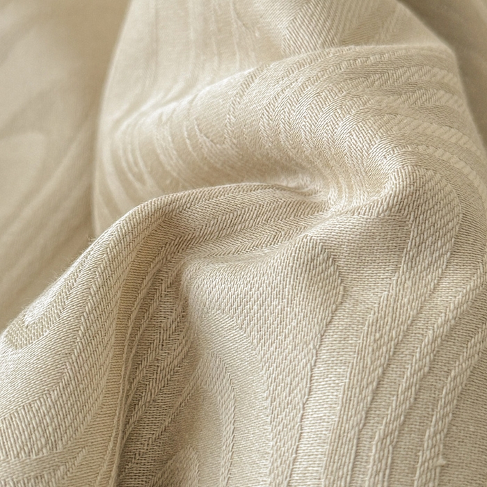 91家纺网 家纺一手货源 找家纺 一加一 2026新款全棉纯棉三层纱色织提花大豆夏被四件套-云棉肌理 凯迪娜（浅茶色）
