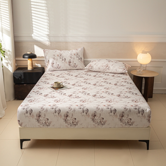 91家纺网 家纺一手货源 找家纺 爱彼家纺 2026新款A类纯棉提花老粗布床笠单件床笠三件套提花床笠-系列一 全棉提花-015奶粉花雾