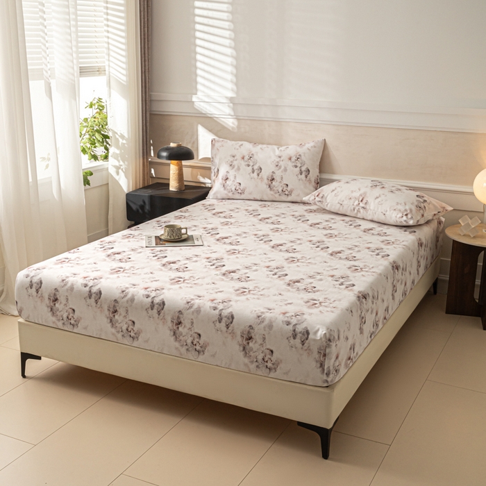 91家纺网 家纺一手货源 找家纺 爱彼家纺 2026新款A类纯棉提花老粗布床笠单件床笠三件套提花床笠-系列一 全棉提花-015奶粉花雾