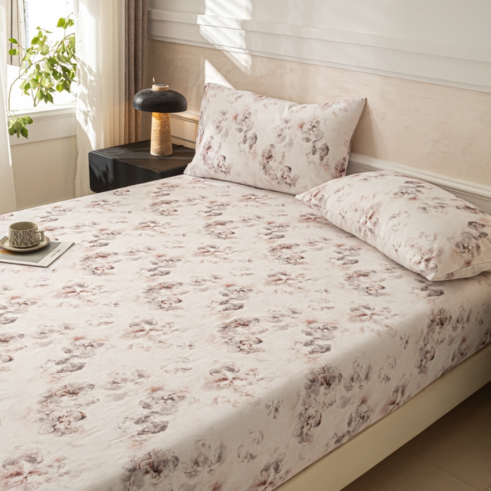 91家纺网 家纺一手货源 找家纺 爱彼家纺 2026新款A类纯棉提花老粗布床笠单件床笠三件套提花床笠-系列一 全棉提花-015奶粉花雾