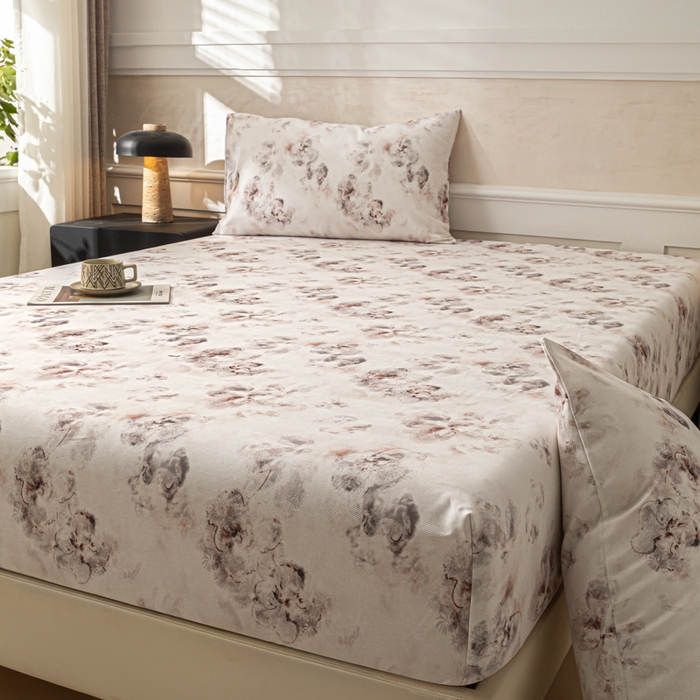 91家纺网 家纺一手货源 找家纺 爱彼家纺 2026新款A类纯棉提花老粗布床笠单件床笠三件套提花床笠-系列一 全棉提花-015奶粉花雾