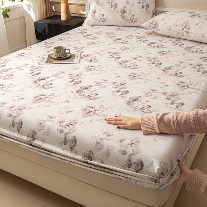 91家纺网 家纺一手货源 找家纺 爱彼家纺 2026新款A类纯棉提花老粗布床笠单件床笠三件套提花床笠-系列一 全棉提花-015奶粉花雾