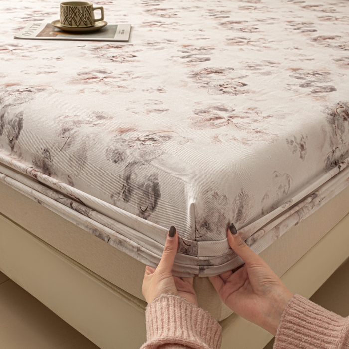 91家纺网 家纺一手货源 找家纺 爱彼家纺 2026新款A类纯棉提花老粗布床笠单件床笠三件套提花床笠-系列一 全棉提花-015奶粉花雾