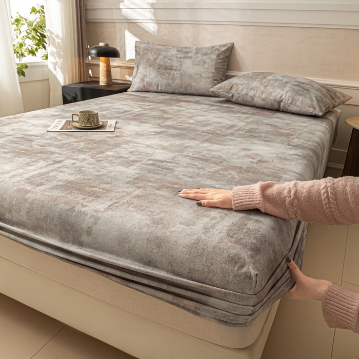 91家纺网 家纺一手货源 找家纺 爱彼家纺 2026新款A类纯棉提花老粗布床笠单件床笠三件套提花床笠-系列一 全棉提花-016石纹灰咖