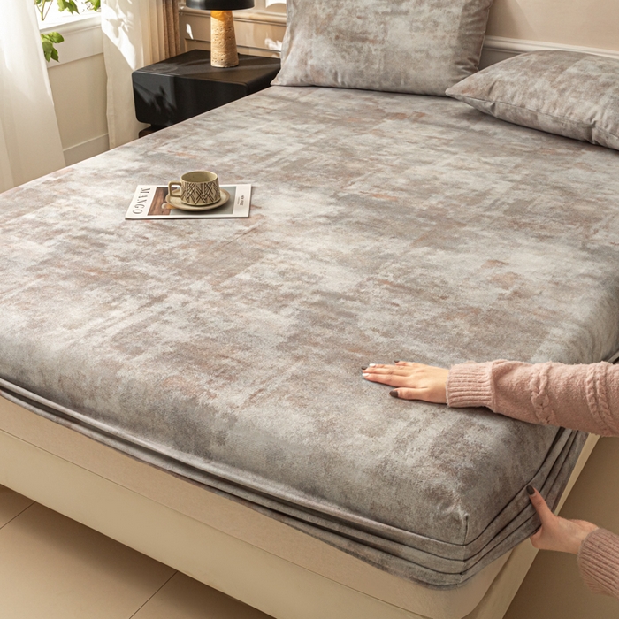 91家纺网 家纺一手货源 找家纺 爱彼家纺 2026新款A类纯棉提花老粗布床笠单件床笠三件套提花床笠-系列一 全棉提花-016石纹灰咖