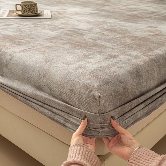 91家纺网 家纺一手货源 找家纺 爱彼家纺 2026新款A类纯棉提花老粗布床笠单件床笠三件套提花床笠-系列一 全棉提花-016石纹灰咖