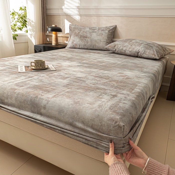 91家纺网 家纺一手货源 找家纺 爱彼家纺 2026新款A类纯棉提花老粗布床笠单件床笠三件套提花床笠-系列一 全棉提花-016石纹灰咖