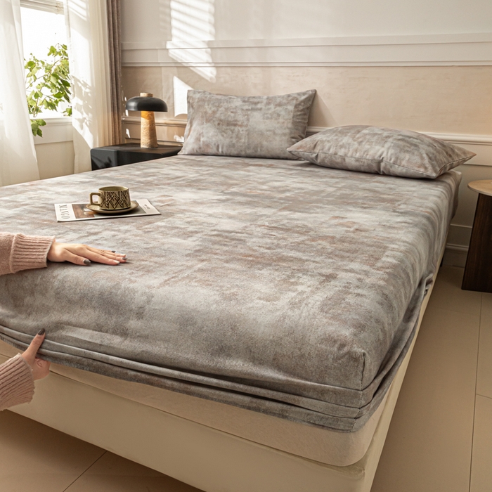 91家纺网 家纺一手货源 找家纺 爱彼家纺 2026新款A类纯棉提花老粗布床笠单件床笠三件套提花床笠-系列一 全棉提花-016石纹灰咖