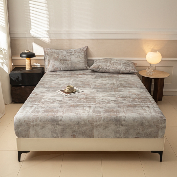 91家纺网 家纺一手货源 找家纺 爱彼家纺 2026新款A类纯棉提花老粗布床笠单件床笠三件套提花床笠-系列一 全棉提花-016石纹灰咖