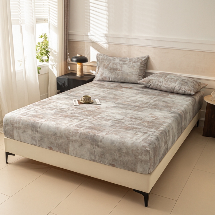 91家纺网 家纺一手货源 找家纺 爱彼家纺 2026新款A类纯棉提花老粗布床笠单件床笠三件套提花床笠-系列一 全棉提花-016石纹灰咖