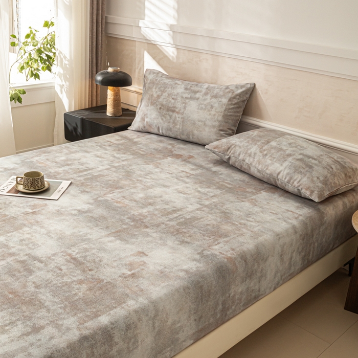 91家纺网 家纺一手货源 找家纺 爱彼家纺 2026新款A类纯棉提花老粗布床笠单件床笠三件套提花床笠-系列一 全棉提花-016石纹灰咖