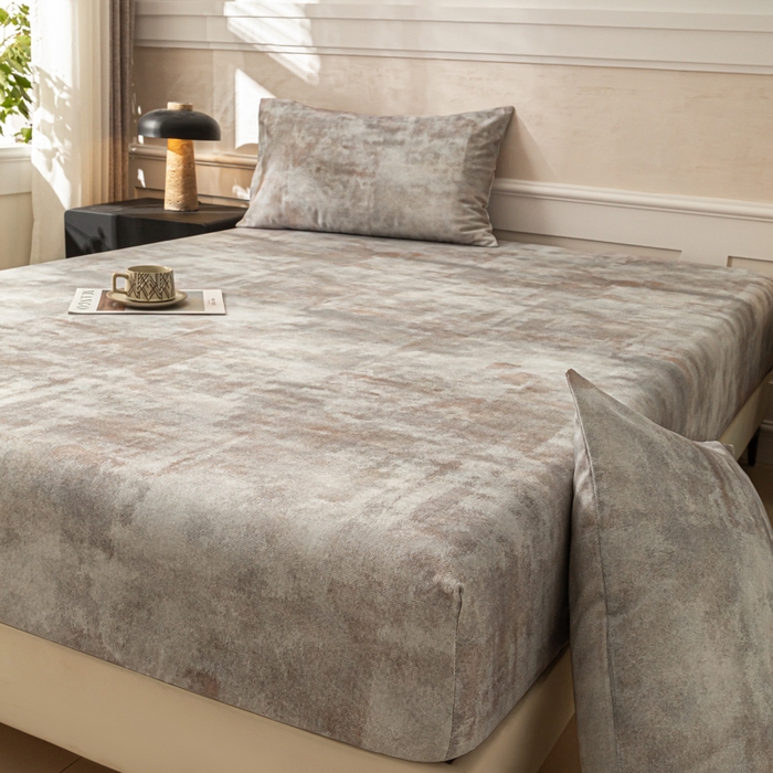 91家纺网 家纺一手货源 找家纺 爱彼家纺 2026新款A类纯棉提花老粗布床笠单件床笠三件套提花床笠-系列一 全棉提花-016石纹灰咖