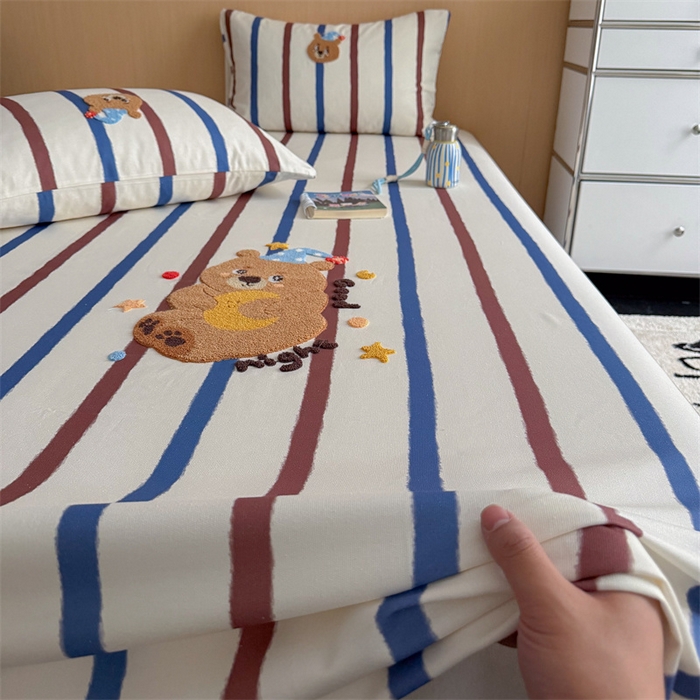 91家纺网 家纺一手货源 找家纺 暖生活 2026春夏新款A类全棉纯棉老粗布床单三件套床单单件 老粗布-睡梦熊