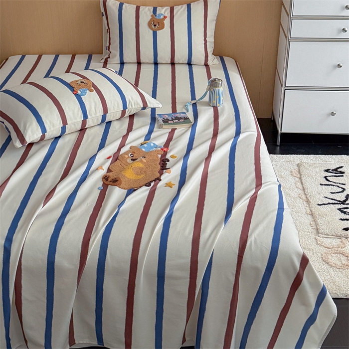 91家纺网 家纺一手货源 找家纺 暖生活 2026春夏新款A类全棉纯棉老粗布床单三件套床单单件 老粗布-睡梦熊