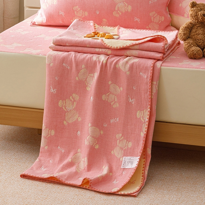 91家纺网 家纺一手货源 找家纺 悦然毛巾被 2026新款三层纱全棉纱布毛巾被盖毯夏被床单夏凉被空调被 晴粉