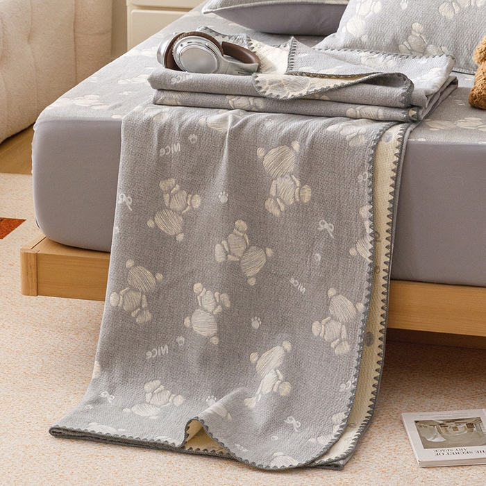 91家纺网 家纺一手货源 找家纺 悦然毛巾被 2026新款三层纱全棉纱布毛巾被盖毯夏被床单夏凉被空调被 晴灰