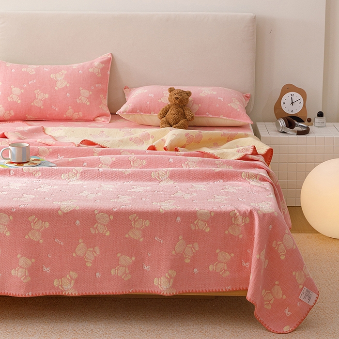 91家纺网 家纺一手货源 找家纺 悦然毛巾被 2026新款三层纱全棉纱布毛巾被盖毯夏被床单夏凉被空调被 晴粉