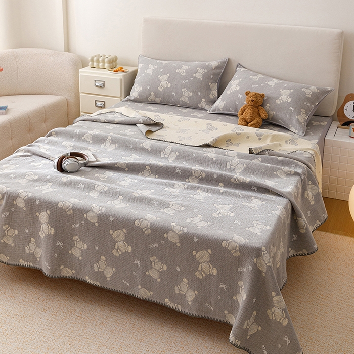 91家纺网 家纺一手货源 找家纺 悦然毛巾被 2026新款三层纱全棉纱布毛巾被盖毯夏被床单夏凉被空调被 晴灰