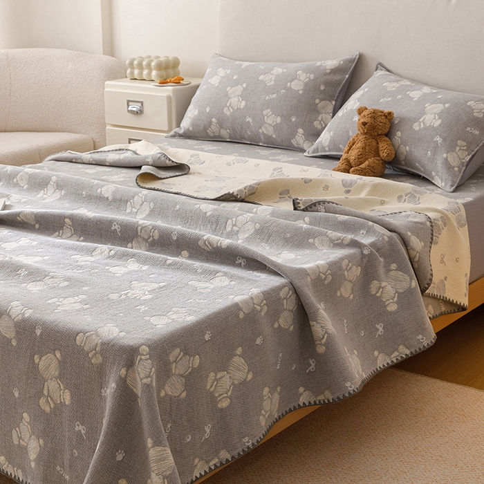 91家纺网 家纺一手货源 找家纺 悦然毛巾被 2026新款三层纱全棉纱布毛巾被盖毯夏被床单夏凉被空调被 晴灰