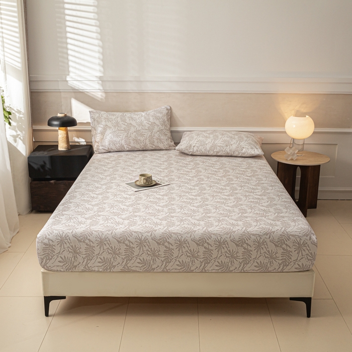 91家纺网 家纺一手货源 找家纺 爱彼家纺 2026新款A类纯棉提花老粗布床笠单件床笠三件套提花床笠-系列一 全棉提花-026浅棕椰影