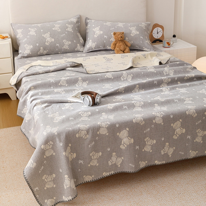 91家纺网 家纺一手货源 找家纺 悦然毛巾被 2026新款三层纱全棉纱布毛巾被盖毯夏被床单夏凉被空调被 晴灰