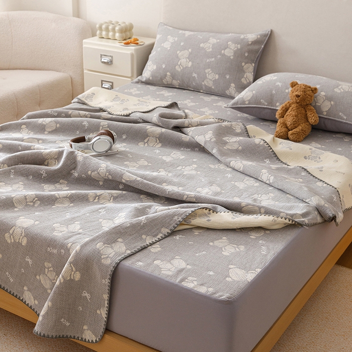91家纺网 家纺一手货源 找家纺 悦然毛巾被 2026新款三层纱全棉纱布毛巾被盖毯夏被床单夏凉被空调被 晴灰