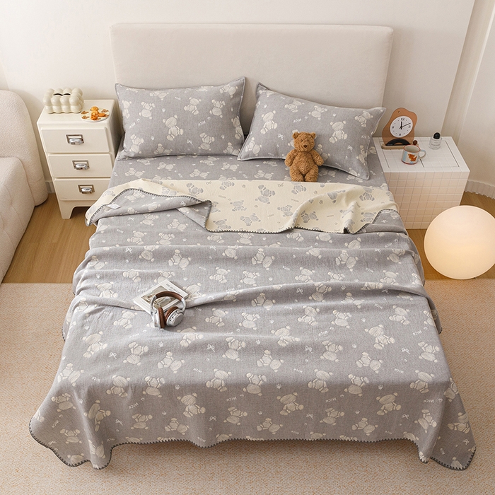 91家纺网 家纺一手货源 找家纺 悦然毛巾被 2026新款三层纱全棉纱布毛巾被盖毯夏被床单夏凉被空调被 晴灰