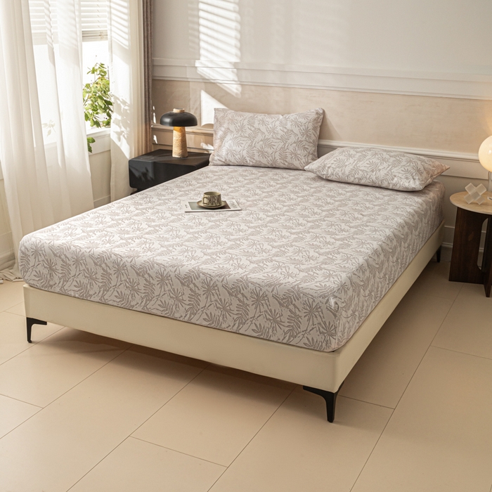 91家纺网 家纺一手货源 找家纺 爱彼家纺 2026新款A类纯棉提花老粗布床笠单件床笠三件套提花床笠-系列一 全棉提花-026浅棕椰影