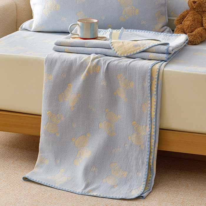 悦然毛巾被 2026新款三层纱全棉纱布毛巾被盖毯夏被床单夏凉被空调被 晴蓝