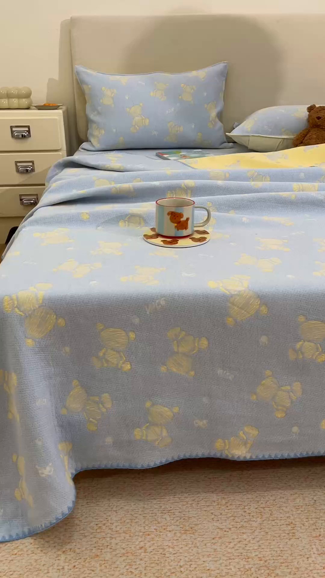 91家纺网 家纺一手货源 找家纺 悦然毛巾被 2026新款三层纱全棉纱布毛巾被盖毯夏被床单夏凉被空调被 晴蓝