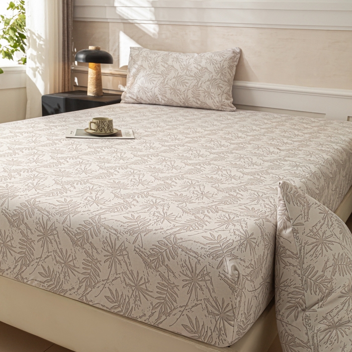 91家纺网 家纺一手货源 找家纺 爱彼家纺 2026新款A类纯棉提花老粗布床笠单件床笠三件套提花床笠-系列一 全棉提花-026浅棕椰影