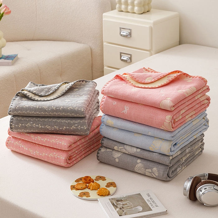 91家纺网 家纺一手货源 找家纺 悦然毛巾被 2026新款三层纱全棉纱布毛巾被盖毯夏被床单夏凉被空调被 组合图仅供展示-不可下单