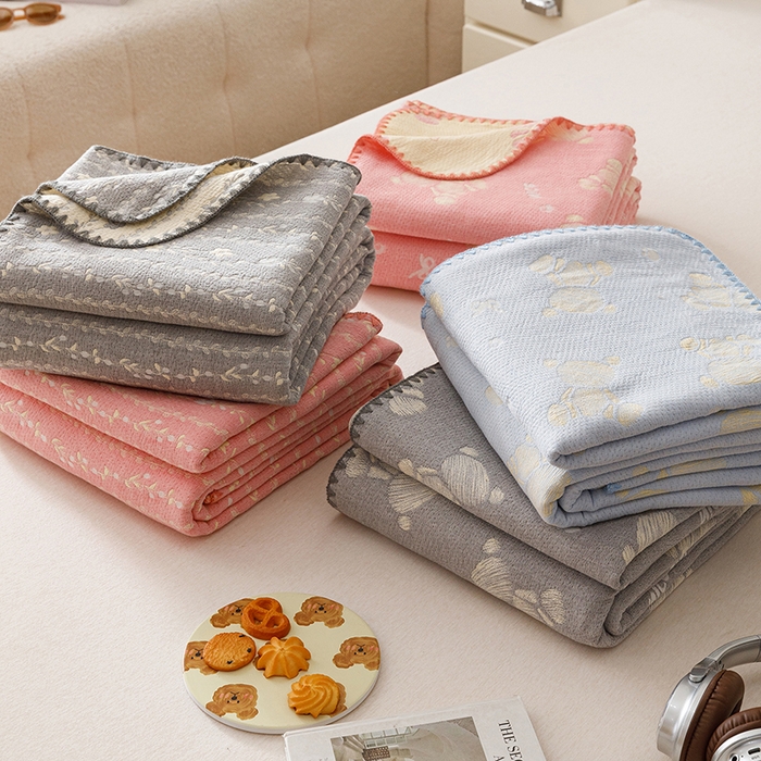 91家纺网 家纺一手货源 找家纺 悦然毛巾被 2026新款三层纱全棉纱布毛巾被盖毯夏被床单夏凉被空调被 组合图仅供展示-不可下单