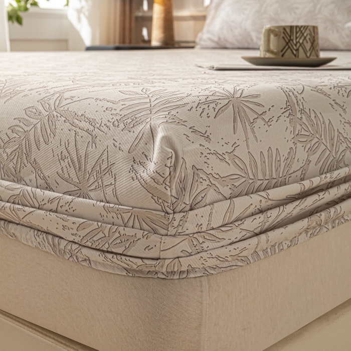 91家纺网 家纺一手货源 找家纺 爱彼家纺 2026新款A类纯棉提花老粗布床笠单件床笠三件套提花床笠-系列一 全棉提花-026浅棕椰影