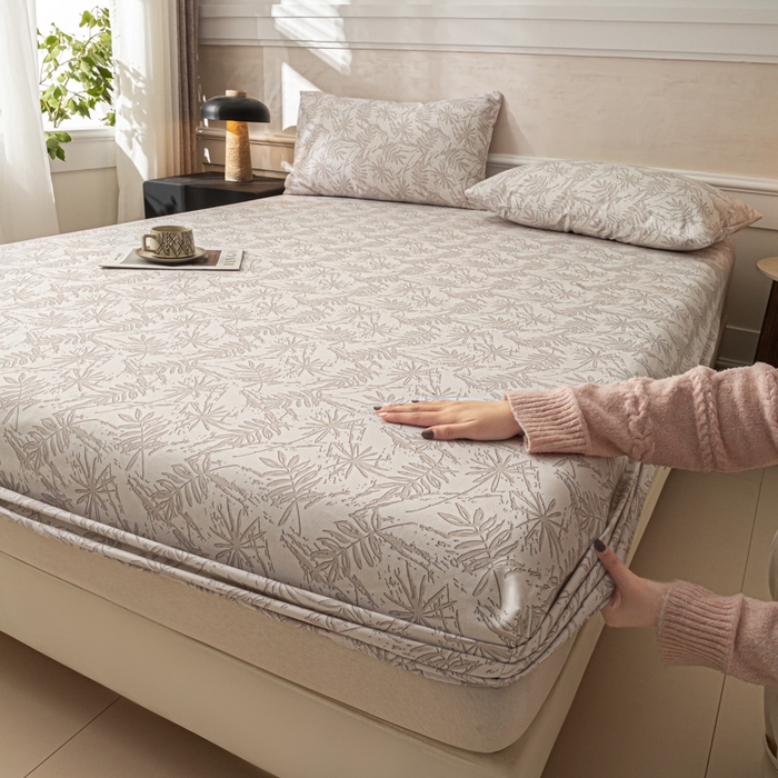 91家纺网 家纺一手货源 找家纺 爱彼家纺 2026新款A类纯棉提花老粗布床笠单件床笠三件套提花床笠-系列一 全棉提花-026浅棕椰影