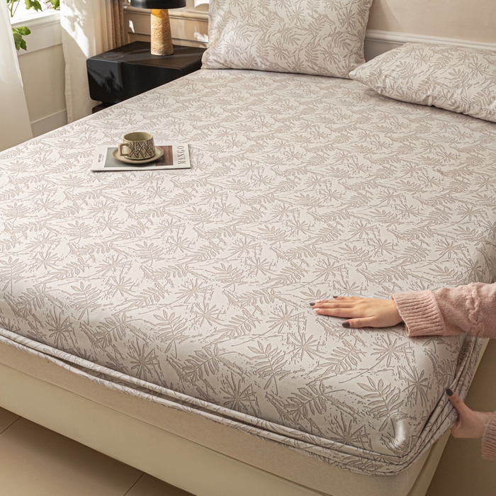 91家纺网 家纺一手货源 找家纺 爱彼家纺 2026新款A类纯棉提花老粗布床笠单件床笠三件套提花床笠-系列一 全棉提花-026浅棕椰影