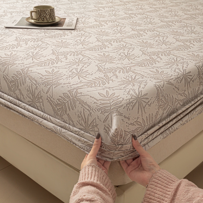 91家纺网 家纺一手货源 找家纺 爱彼家纺 2026新款A类纯棉提花老粗布床笠单件床笠三件套提花床笠-系列一 全棉提花-026浅棕椰影