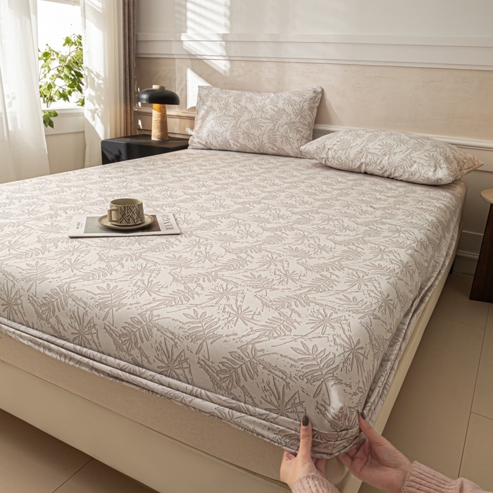 91家纺网 家纺一手货源 找家纺 爱彼家纺 2026新款A类纯棉提花老粗布床笠单件床笠三件套提花床笠-系列一 全棉提花-026浅棕椰影