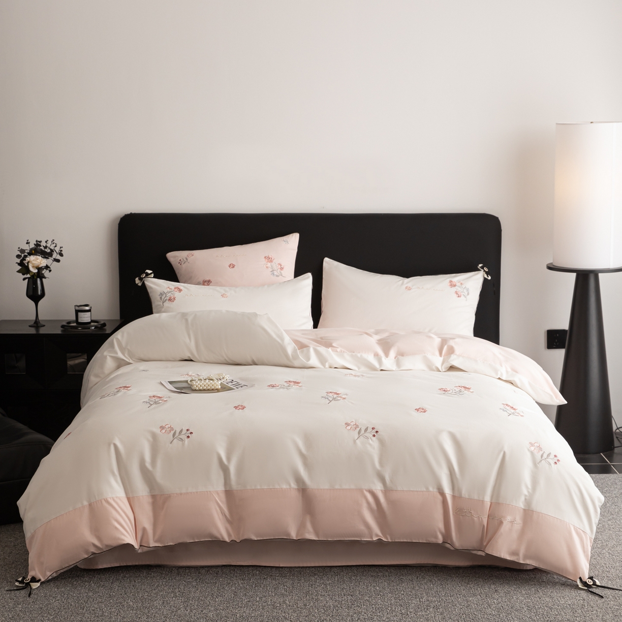 （总）懒猫家纺 2026新款A类高精密40支【樱花奶芙】全棉刺绣四件套  【带礼盒】