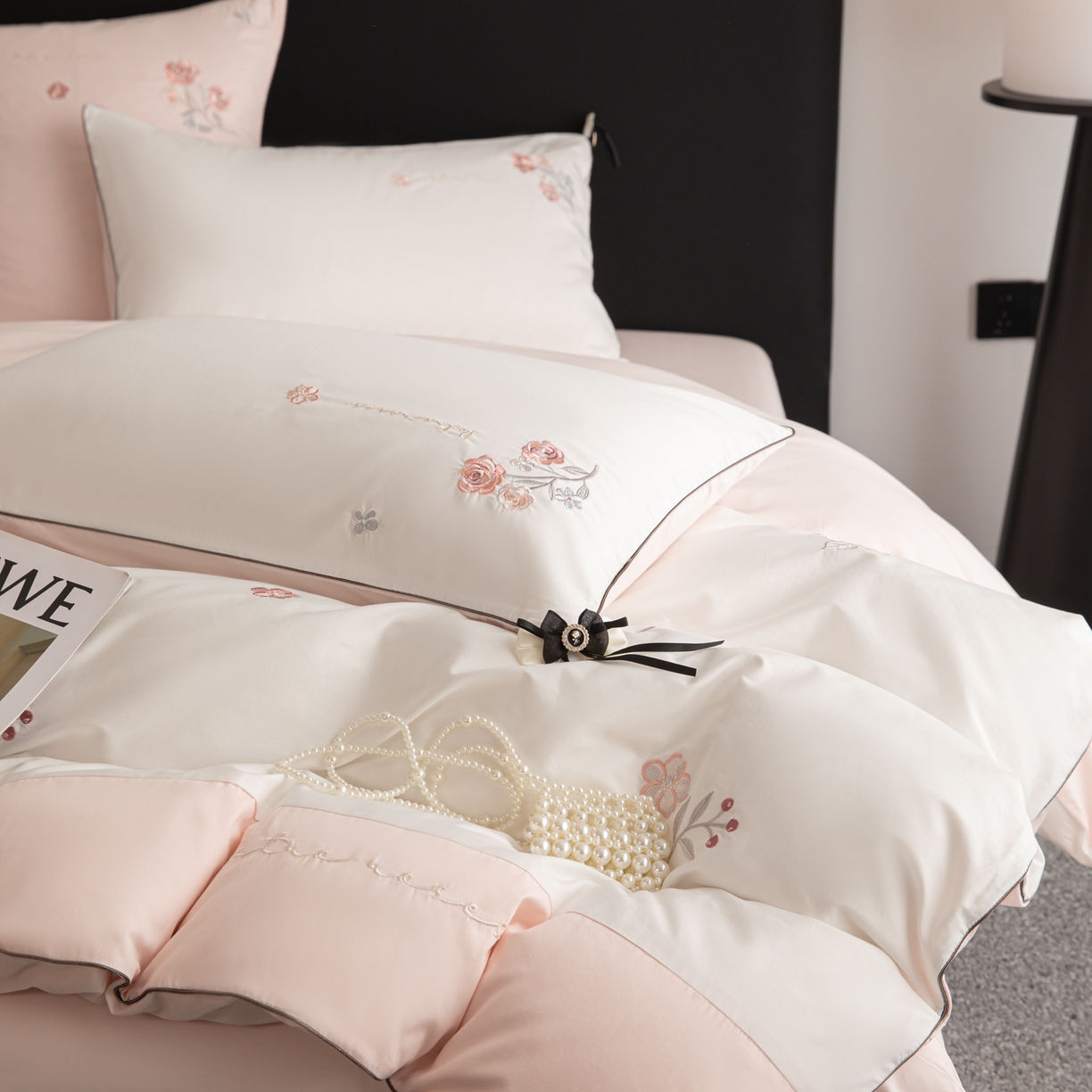 91家纺网 家纺一手货源 找家纺 （总）懒猫家纺 2026新款A类高精密40支【樱花奶芙】全棉刺绣四件套  【带礼盒】