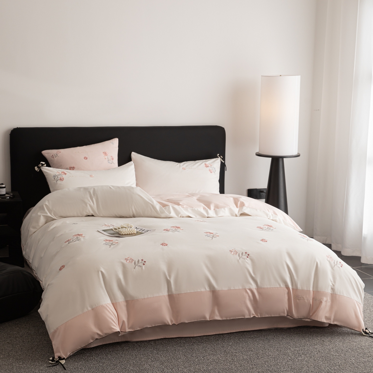 91家纺网 家纺一手货源 找家纺 （总）懒猫家纺 2026新款A类高精密40支【樱花奶芙】全棉刺绣四件套  【带礼盒】