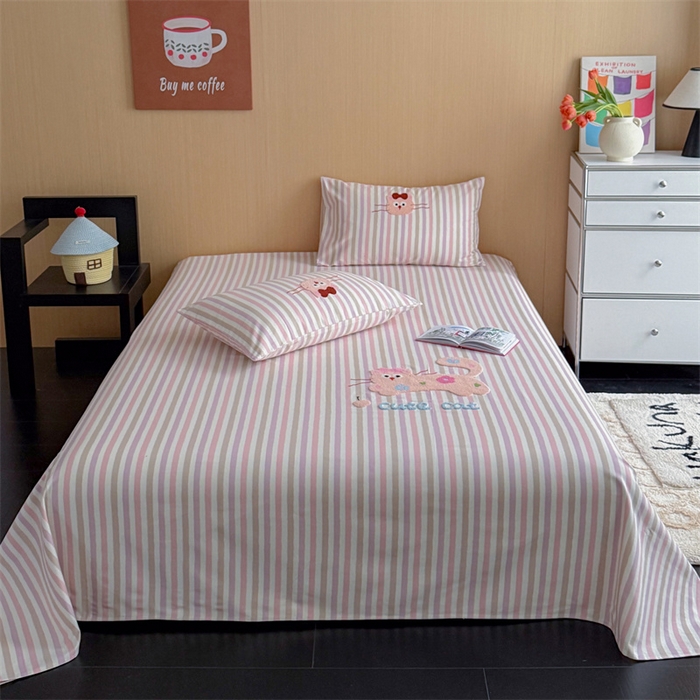 暖生活 2026春夏新款A类全棉纯棉老粗布床单三件套床单单件 老粗布-小花猫