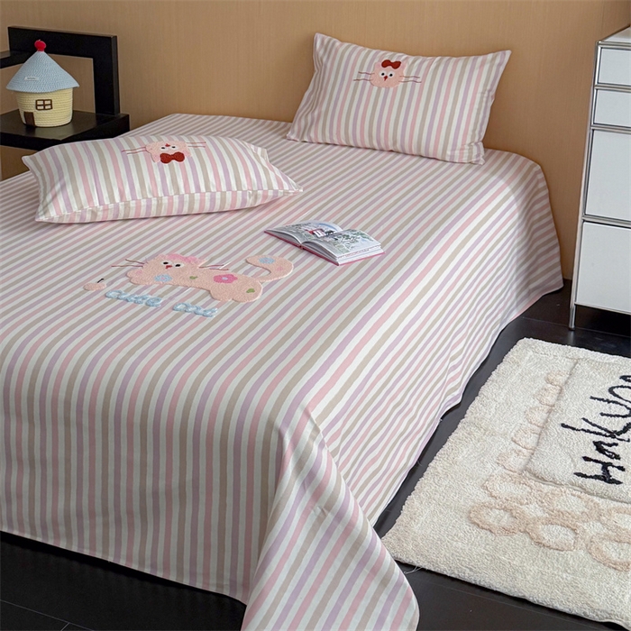 91家纺网 家纺一手货源 找家纺 暖生活 2026春夏新款A类全棉纯棉老粗布床单三件套床单单件 老粗布-小花猫