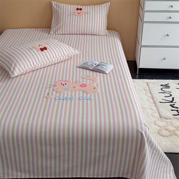 91家纺网 家纺一手货源 找家纺 暖生活 2026春夏新款A类全棉纯棉老粗布床单三件套床单单件 老粗布-小花猫