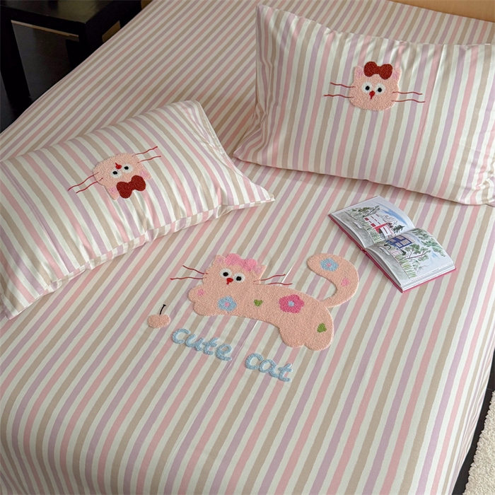 91家纺网 家纺一手货源 找家纺 暖生活 2026春夏新款A类全棉纯棉老粗布床单三件套床单单件 老粗布-小花猫