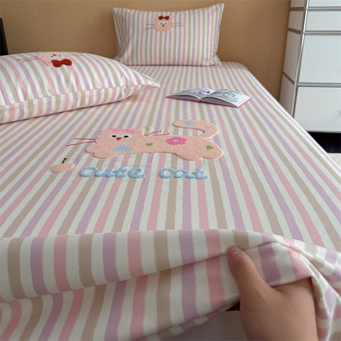 91家纺网 家纺一手货源 找家纺 暖生活 2026春夏新款A类全棉纯棉老粗布床单三件套床单单件 老粗布-小花猫