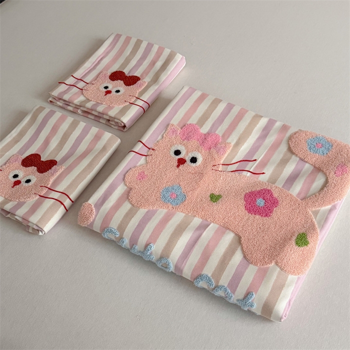 91家纺网 家纺一手货源 找家纺 暖生活 2026春夏新款A类全棉纯棉老粗布床单三件套床单单件 老粗布-小花猫