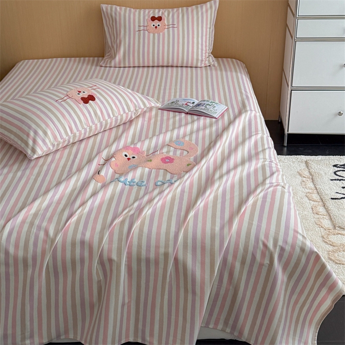 91家纺网 家纺一手货源 找家纺 暖生活 2026春夏新款A类全棉纯棉老粗布床单三件套床单单件 老粗布-小花猫